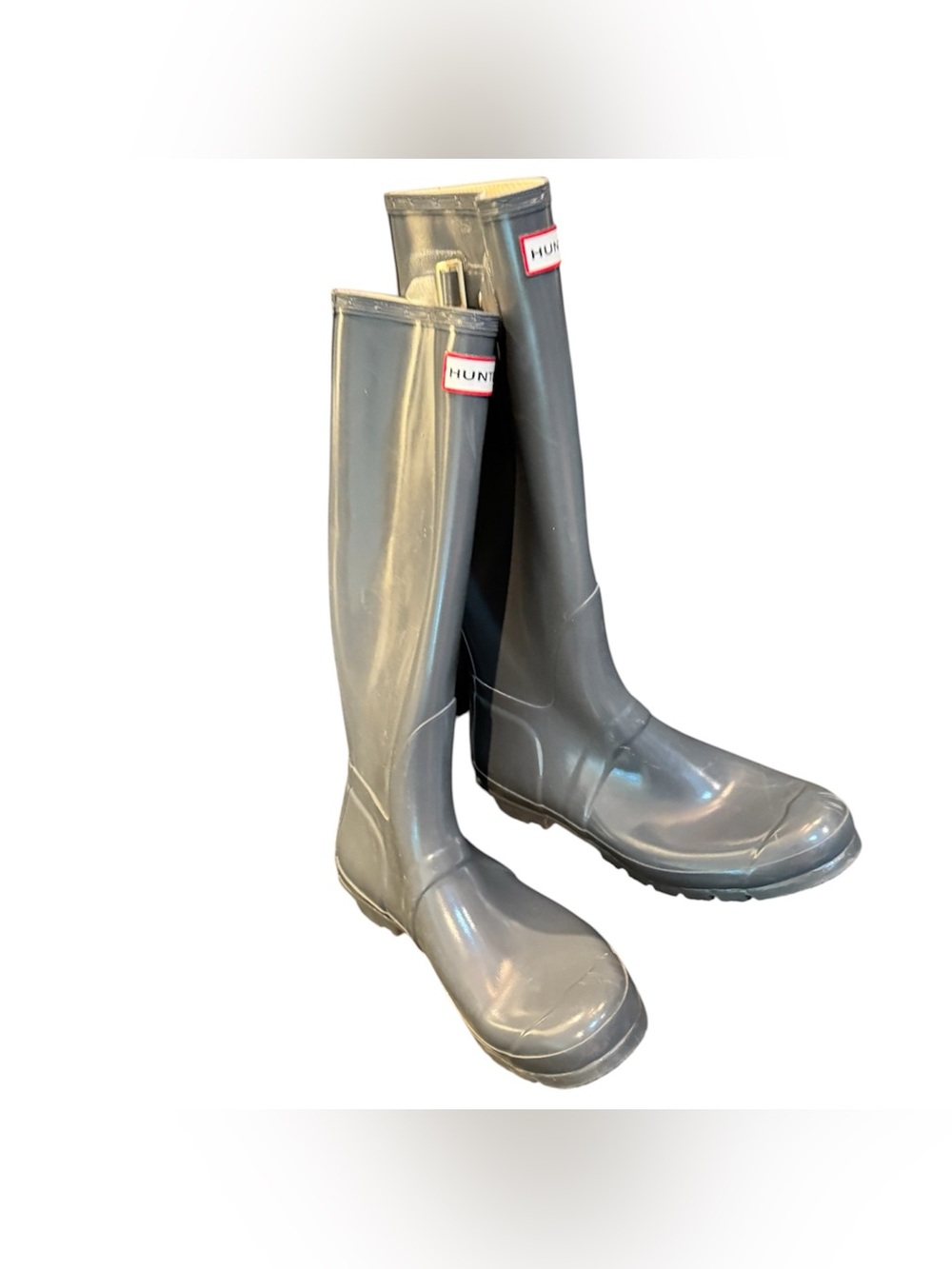 Hunter Tall Gloss Rubber Rain Boots in Gray